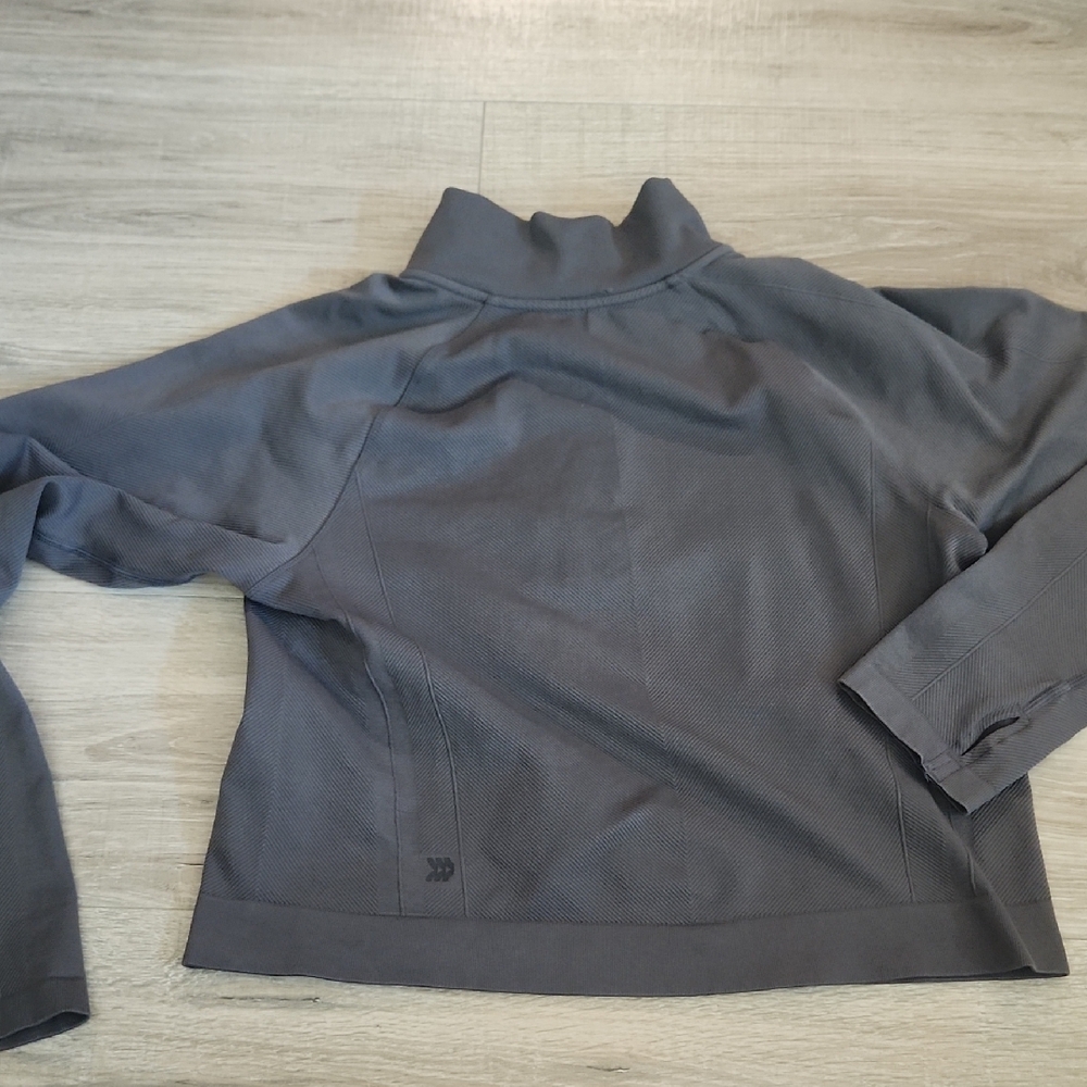 All In Motion | Compression Ribbed Charcoal Quarter-Zip Pullover - Picture 8 of 8